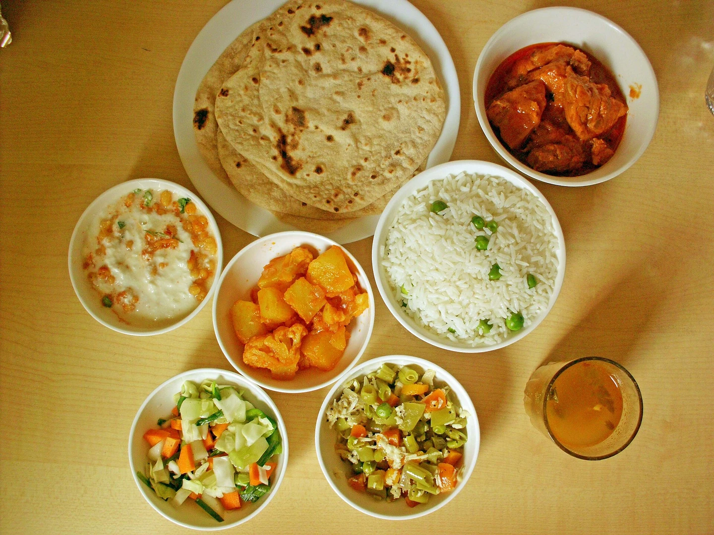 भारतीय भोजन में रोटी, चावल और सब्जियाँ